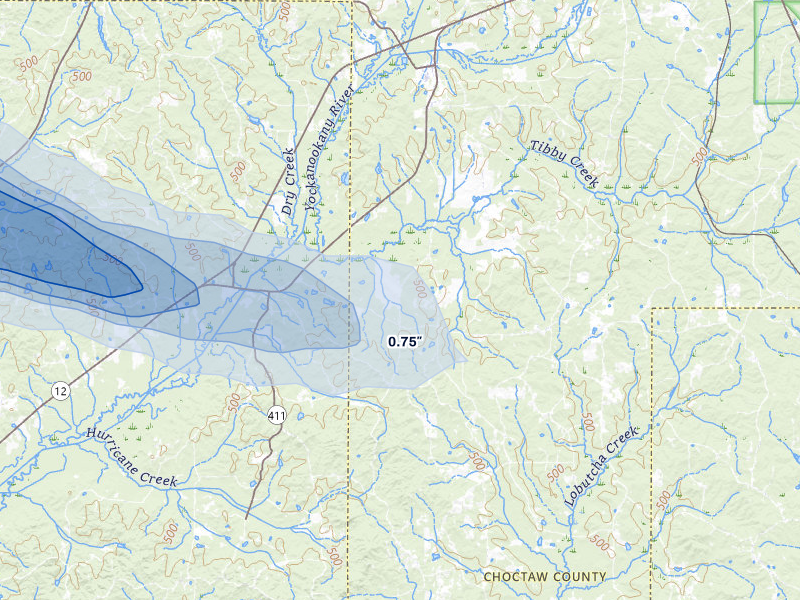 NEXRAD radar-signature map of the hail storm over Mc Cool, MS on May 10, 2026