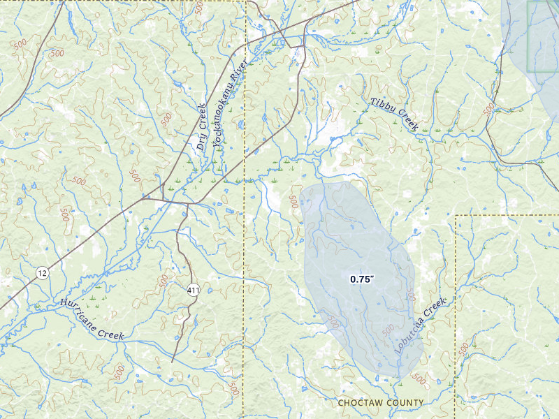 NEXRAD radar-signature map of the hail storm over Mc Cool, MS on Jun 1, 2026