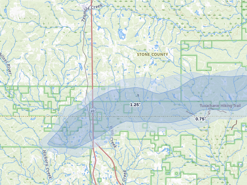 NEXRAD radar-signature map of the hail over Mc Henry, MS