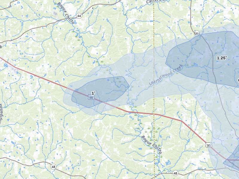 NEXRAD radar-signature map of the hail storm over Mccomb, MS on Jul 8, 2026