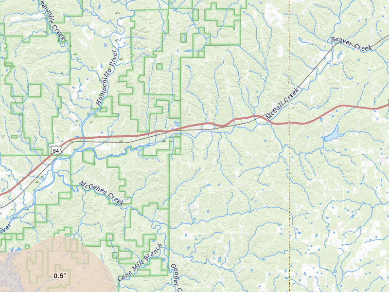Radar-estimated hail-size map of the storm over Meadville, MS on Jun 1, 2026
