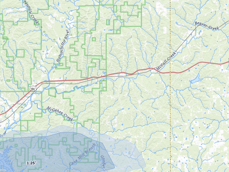 NEXRAD radar-signature map of the hail storm over Meadville, MS on Jun 1, 2026