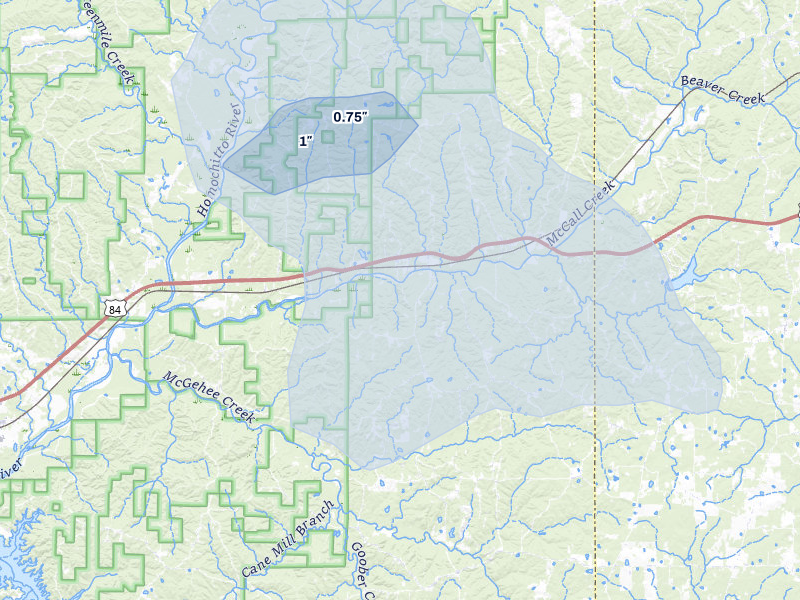 NEXRAD radar-signature map of the hail storm over Meadville, MS on Jul 1, 2026