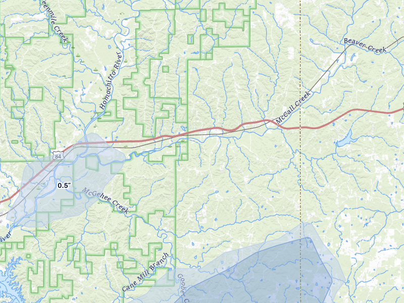 NEXRAD radar-signature map of the hail storm over Meadville, MS on Jul 30, 2026