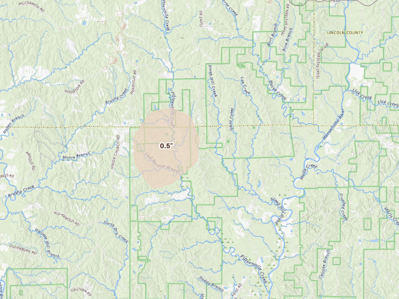 Radar-estimated hail-size map of the storm over Meadville, MS