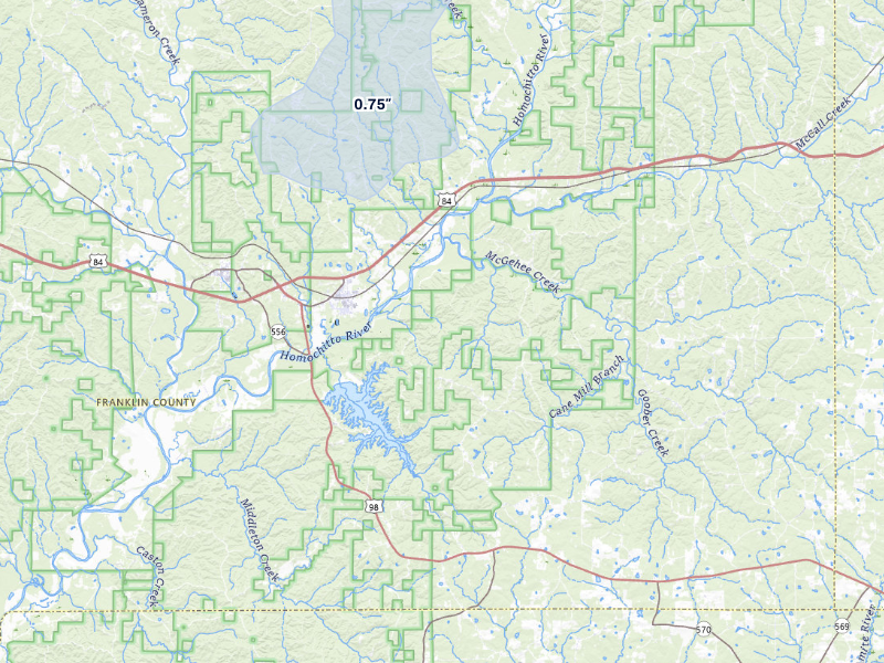 NEXRAD radar-signature map of the hail storm over Meadville, MS on Sep 21, 2026