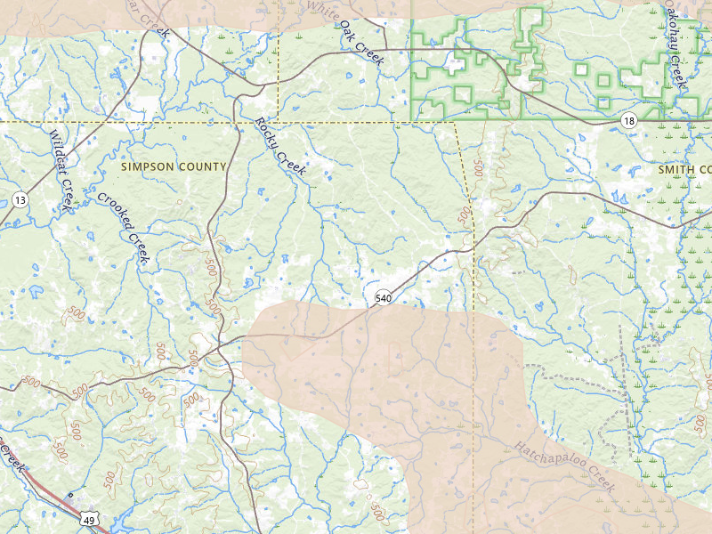 Radar-estimated hail-size map of the storm over Mendenhall, MS on Apr 24, 2026