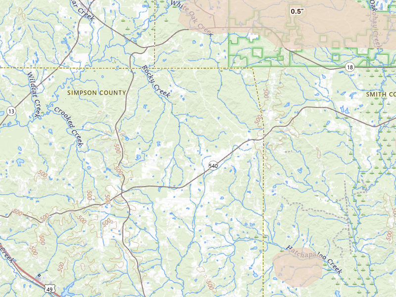 Radar-estimated hail-size map of the storm over Mendenhall, MS on Apr 29, 2026