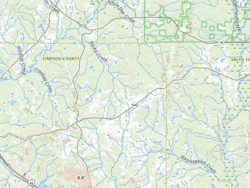 Radar-estimated hail-size map of the storm over Mendenhall, MS on Jun 19, 2026