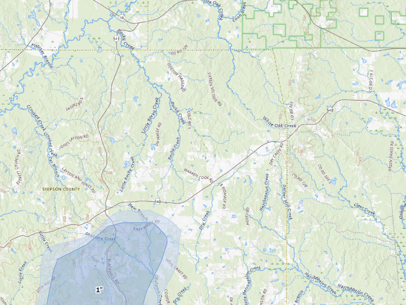 NEXRAD radar-signature map of the hail storm over Mendenhall, MS on Sep 3, 2026