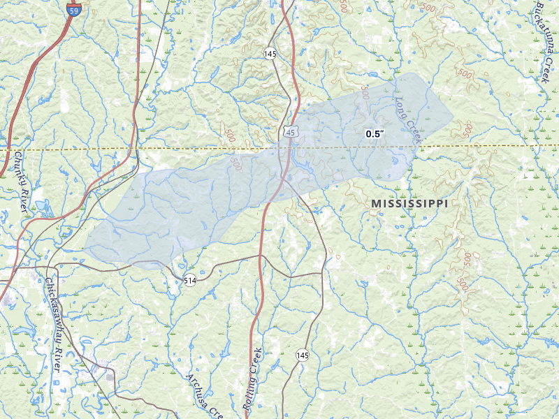 NEXRAD radar-signature map of the hail storm over Meridian, MS on Jan 9, 2026