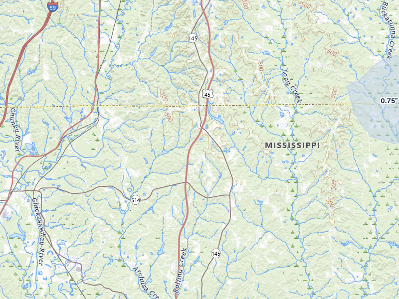 NEXRAD radar-signature map of the hail over Meridian, MS