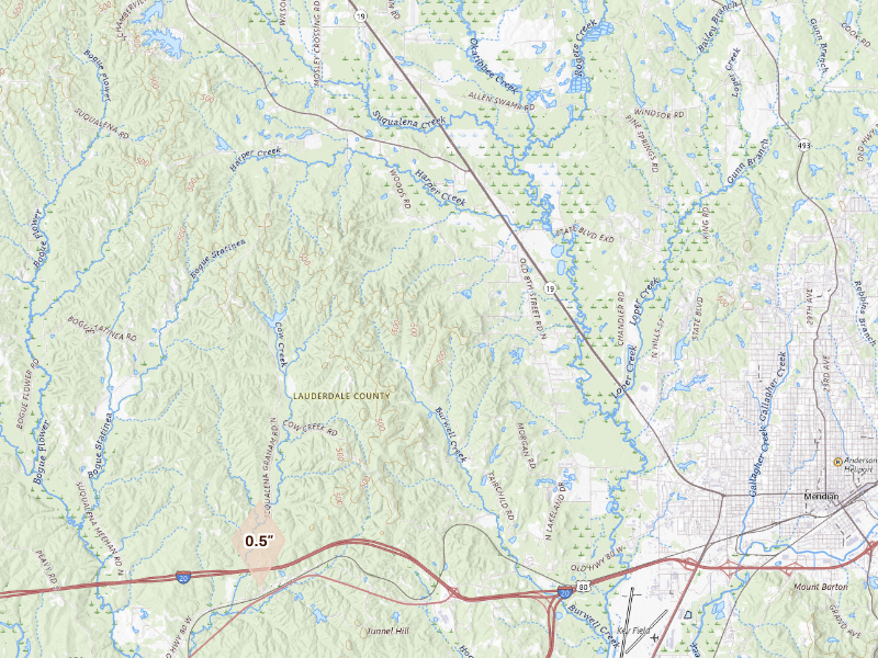 Radar-estimated hail-size map of the storm over Meridian, MS
