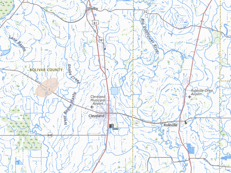 Radar-estimated hail-size map of the storm over Merigold, MS on Mar 15, 2026