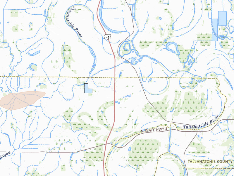 Radar-estimated hail-size map of the storm over Minter City, MS on Jul 2, 2026
