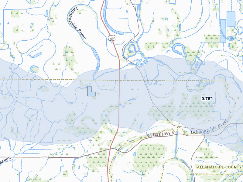 NEXRAD radar-signature map of the hail over Minter City, MS