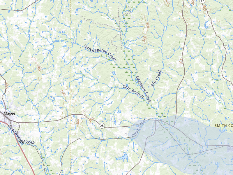 NEXRAD radar-signature map of the hail over Mize, MS