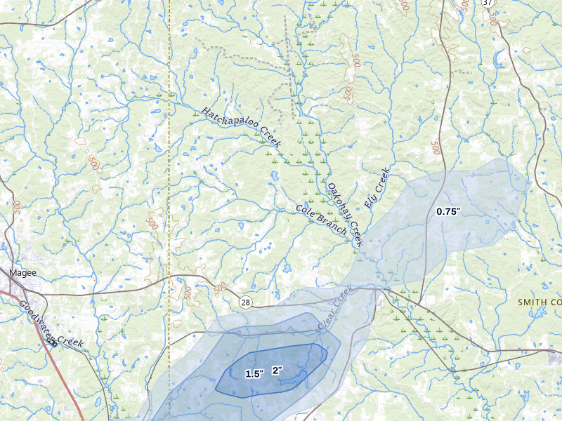 NEXRAD radar-signature map of the hail storm over Mize, MS on May 6, 2026