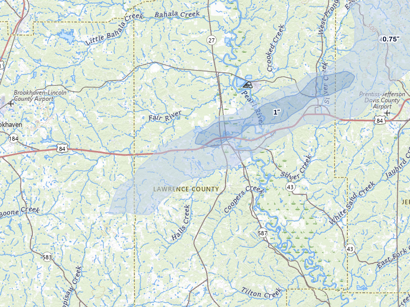 NEXRAD radar-signature map of the hail storm over Monticello, MS on Jan 9, 2026