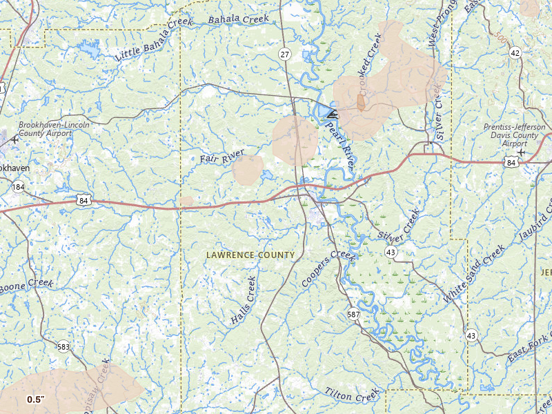 Radar-estimated hail-size map of the storm over Monticello, MS on Mar 9, 2026