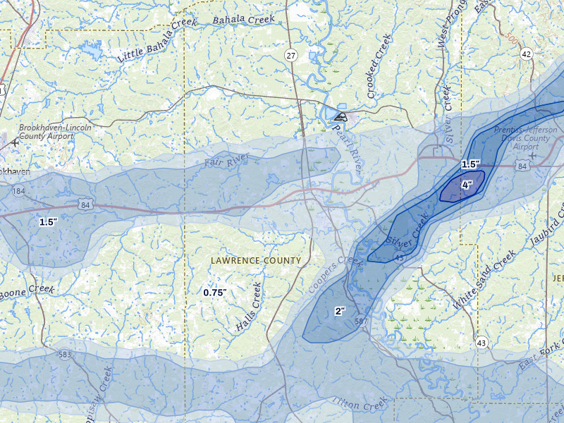 NEXRAD radar-signature map of the hail storm over Monticello, MS on May 6, 2026