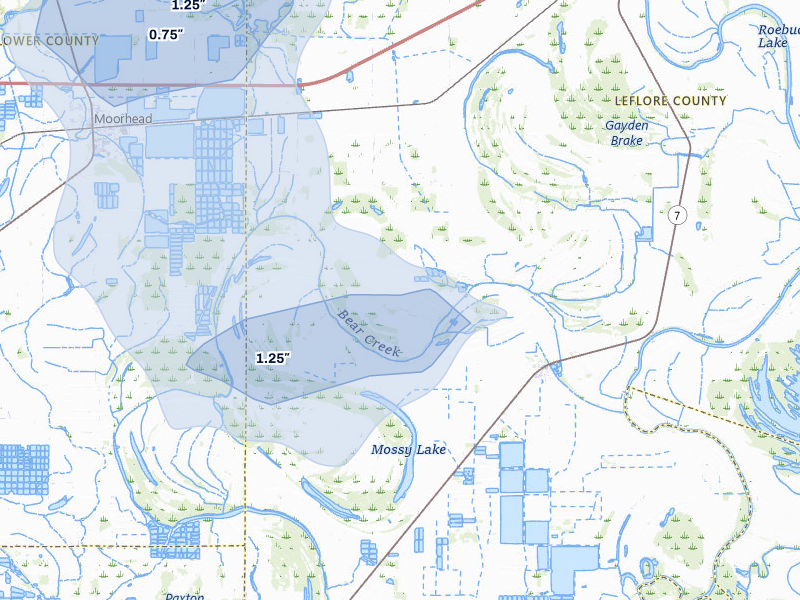 NEXRAD radar-signature map of the hail storm over Moorhead, MS on Sep 3, 2026