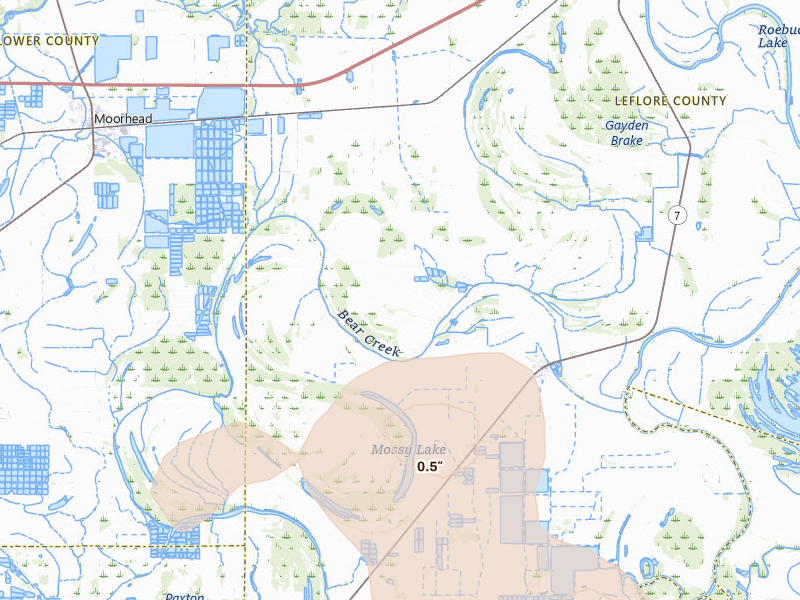 Radar-estimated hail-size map of the storm over Moorhead, MS