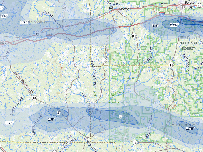 NEXRAD radar-signature map of the hail over Morton, MS
