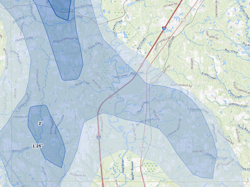 NEXRAD radar-signature map of the hail storm over Moselle, MS on Aug 21, 2026