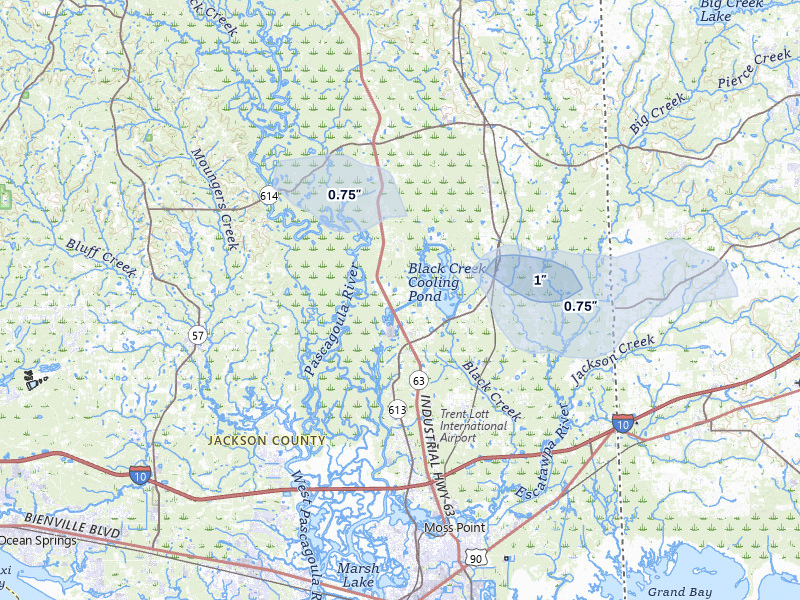 NEXRAD radar-signature map of the hail storm over Moss Point, MS on Jul 6, 2026