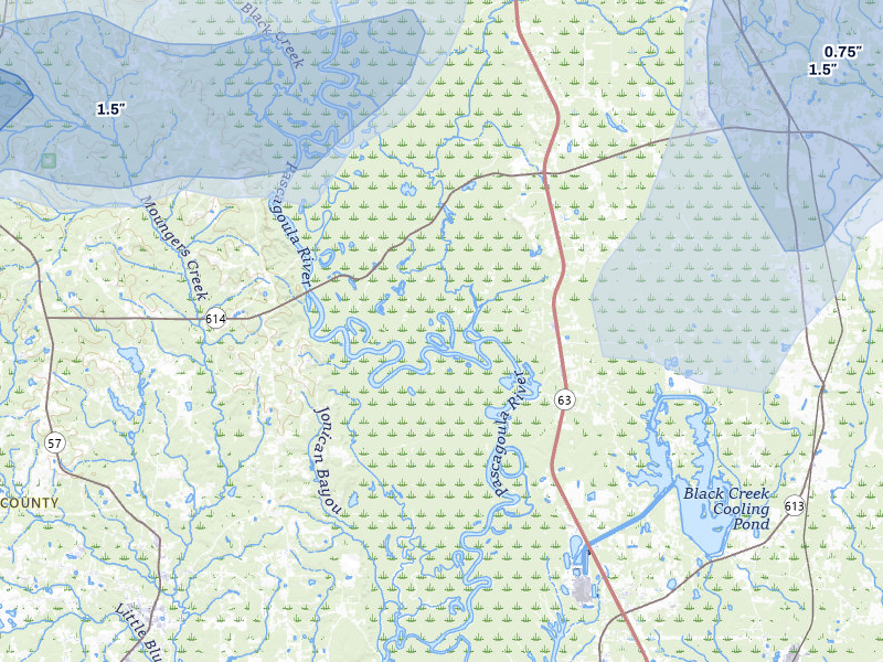 NEXRAD radar-signature map of the hail storm over Moss Point, MS on Aug 17, 2026