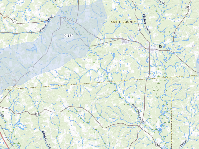 NEXRAD radar-signature map of the hail storm over Mount Olive, MS on Jan 9, 2026