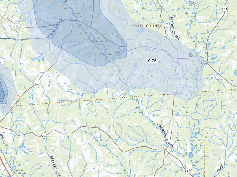 NEXRAD radar-signature map of the hail over Mount Olive, MS