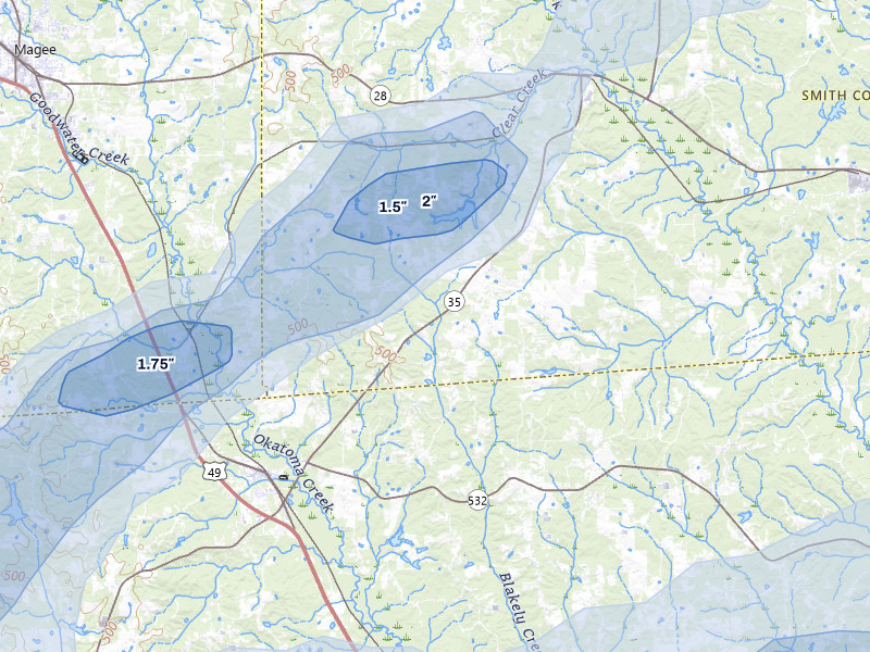 NEXRAD radar-signature map of the hail storm over Mount Olive, MS on May 6, 2026
