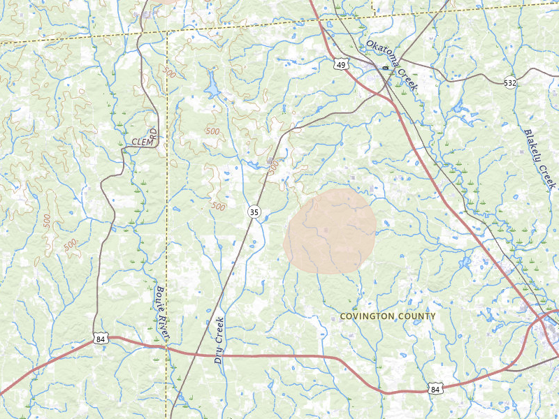 Radar-estimated hail-size map of the storm over Mount Olive, MS on Aug 20, 2026