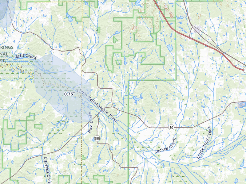 NEXRAD radar-signature map of the hail over Myrtle, MS