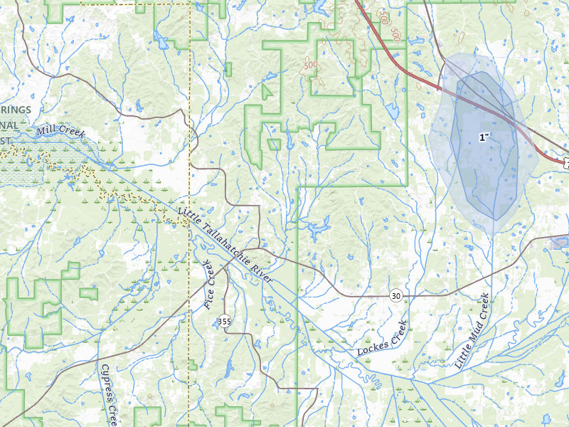 NEXRAD radar-signature map of the hail storm over Myrtle, MS on Jul 3, 2026