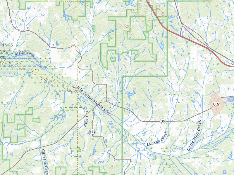 Radar-estimated hail-size map of the storm over Myrtle, MS on Jul 20, 2026