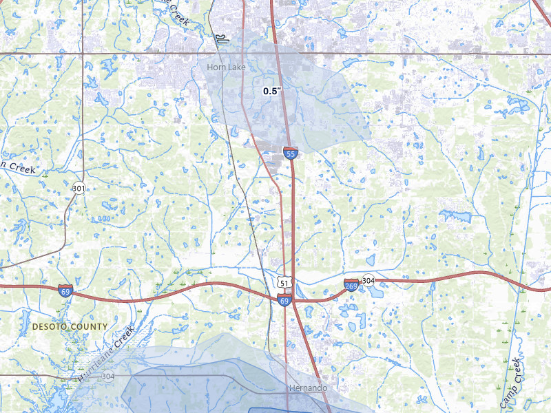 NEXRAD radar-signature map of the hail over Nesbit, MS