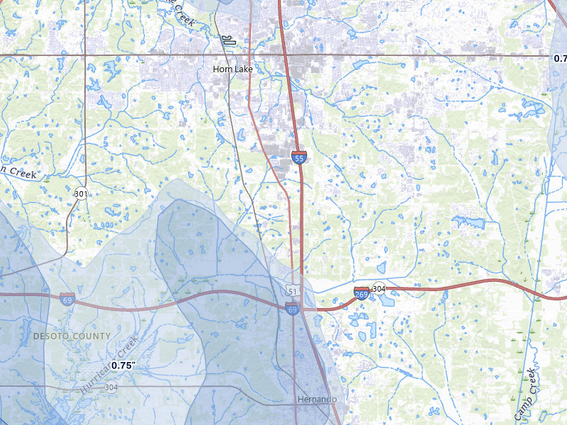 NEXRAD radar-signature map of the hail over Nesbit, MS
