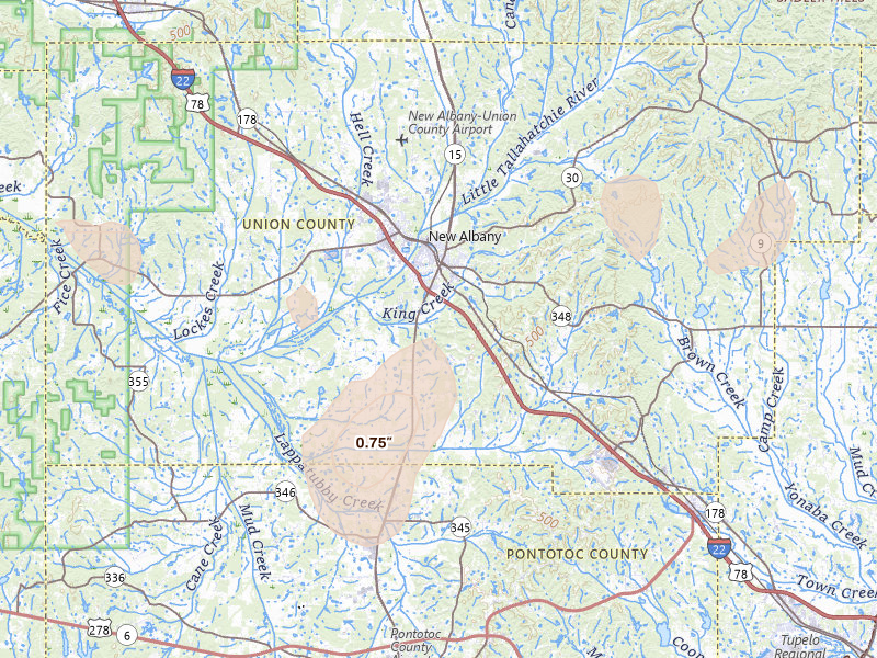 Radar-estimated hail-size map of the storm over New Albany, MS