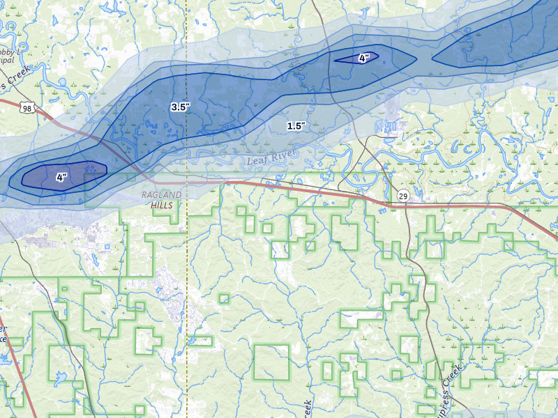 NEXRAD radar-signature map of the hail storm over New Augusta, MS on May 6, 2026