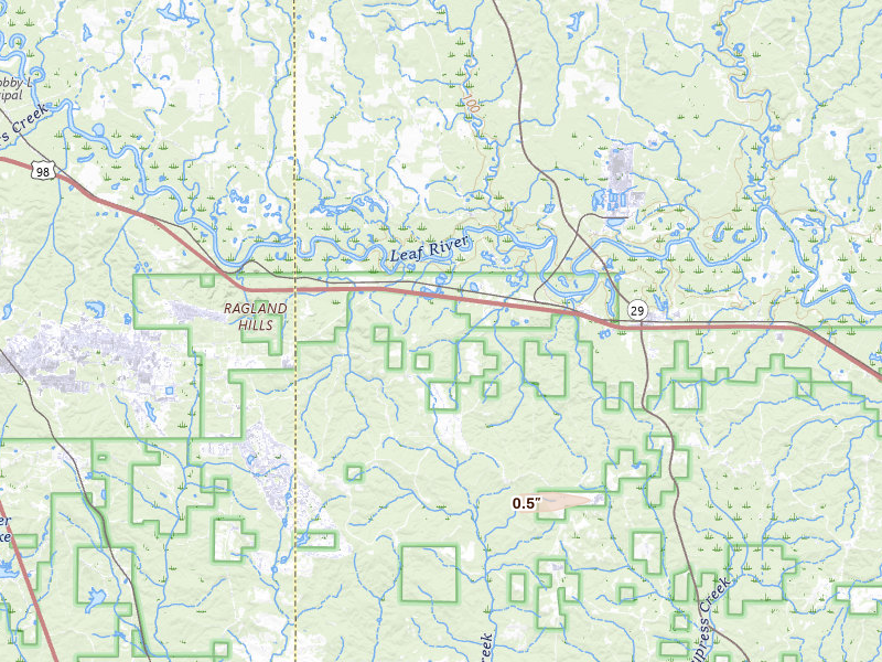 Radar-estimated hail-size map of the storm over New Augusta, MS on Jun 19, 2026