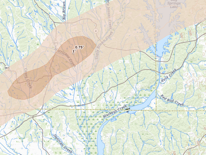 Radar-estimated hail-size map of the storm over New Site, MS on Mar 15, 2026