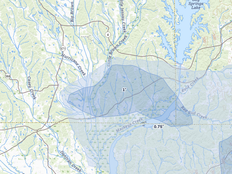 NEXRAD radar-signature map of the hail storm over New Site, MS on Jul 1, 2026