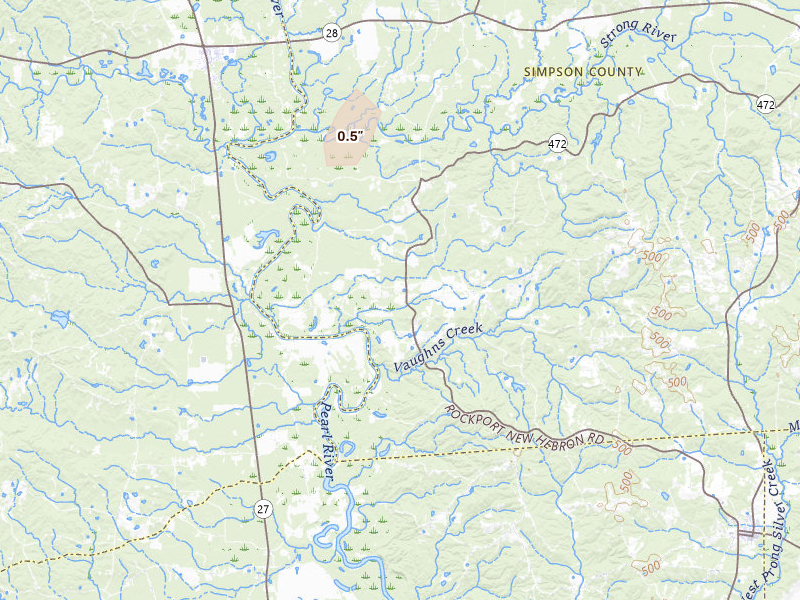 Radar-estimated hail-size map of the storm over Newhebron, MS