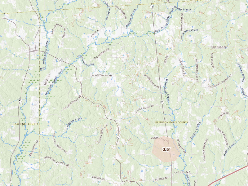 Radar-estimated hail-size map of the storm over Newhebron, MS