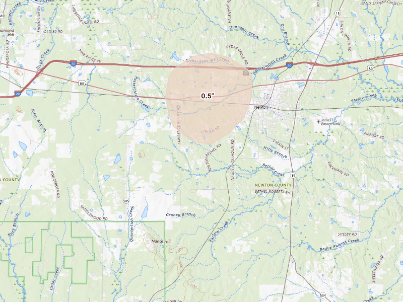 Radar-estimated hail-size map of the storm over Newton, MS