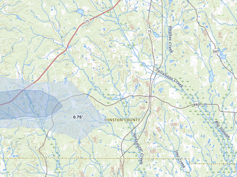 NEXRAD radar-signature map of the hail storm over Noxapater, MS on Apr 28, 2026