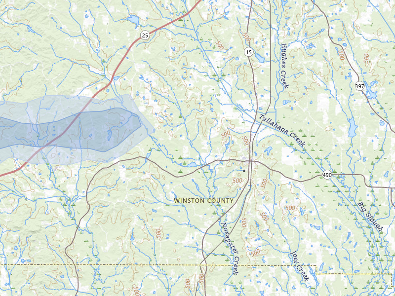 NEXRAD radar-signature map of the hail storm over Noxapater, MS on May 6, 2026